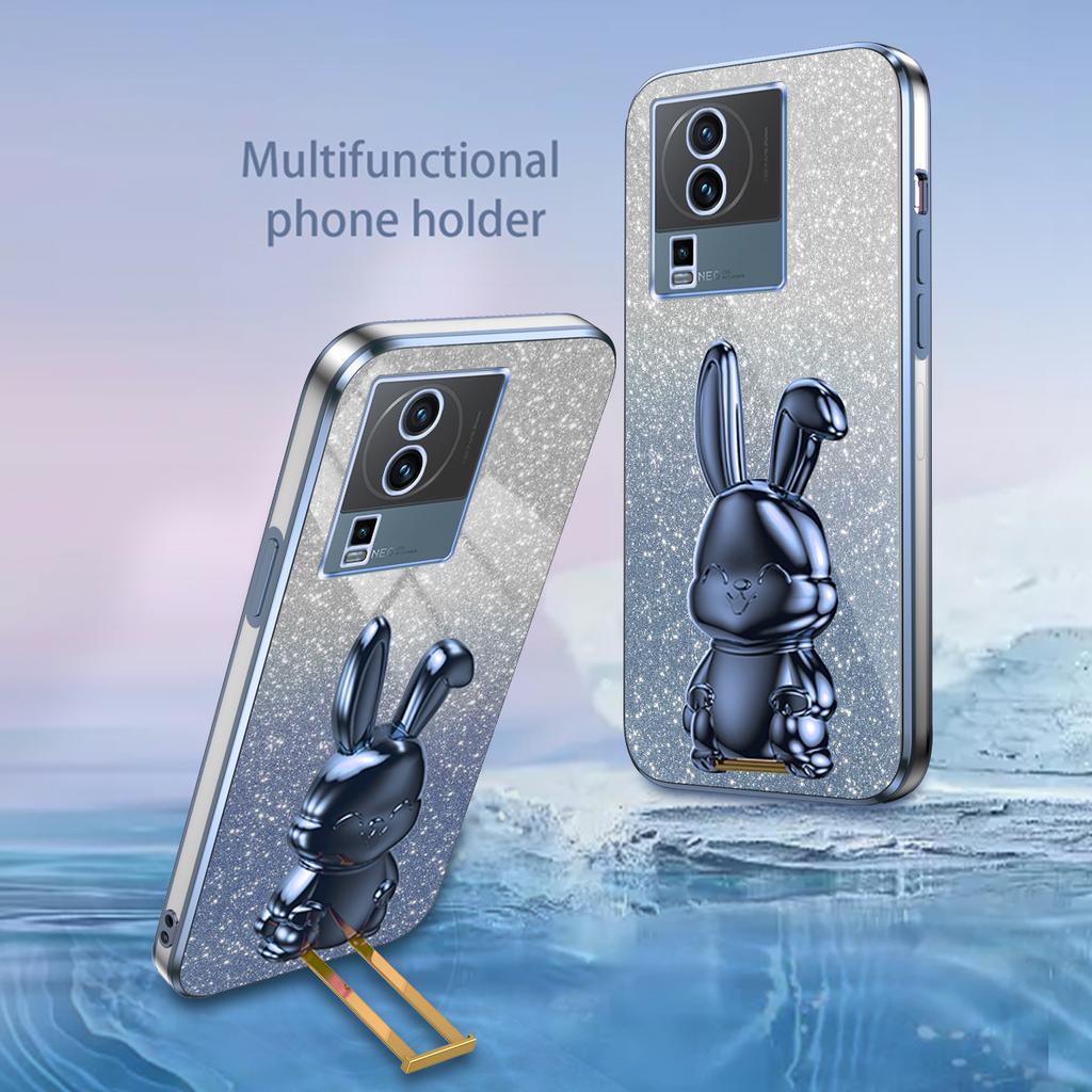 For vivo iQOO Neo7 5G Cartoon Rabbit Protective Case Mobile Phone Cover with Kickstand