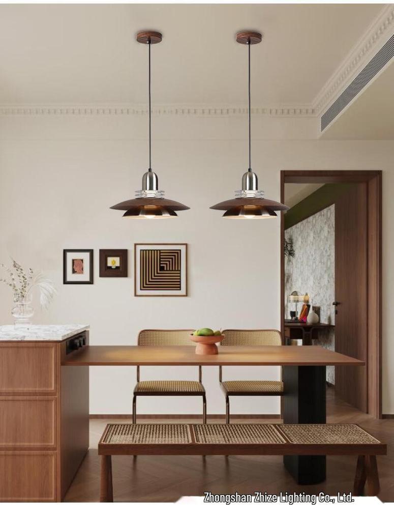 New Chinese Style Minimalist Wood Grain Chandelier for Dining, Bedside, or Bar