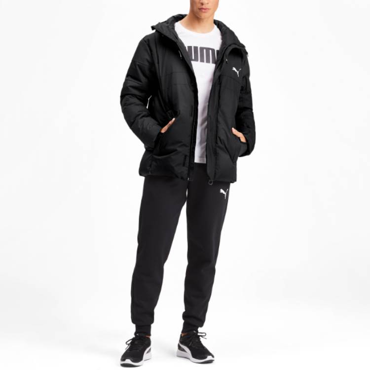 Puma Protective Solid Color Warm Hooded Down Jacket Men Outerwear Black 580025-01