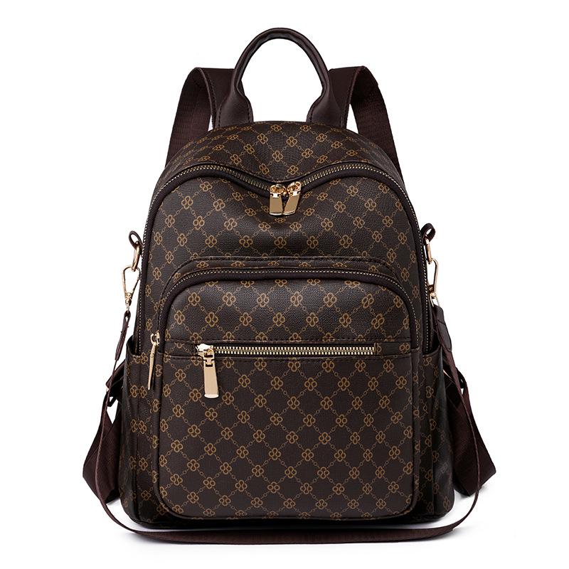 

Женский дорожный рюкзак большой вместимости с ретро-принтом, трансформируемый в трех направлениях коричневый