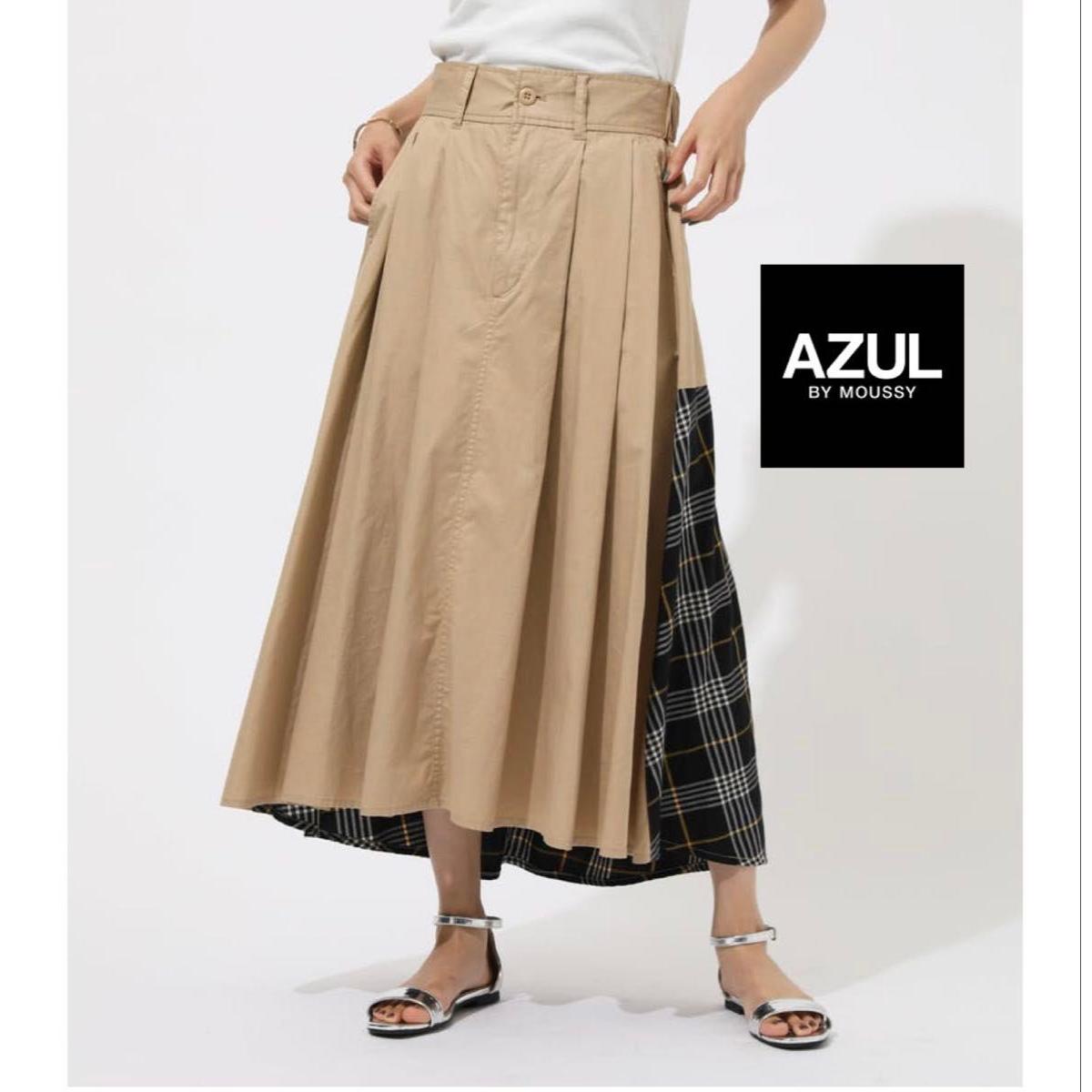 Good condition AZUL BY MOUSSY Check Asymmetry Flare Long skirt with pockets Mix of different materials M