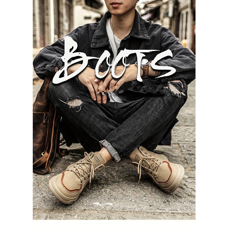 Men's Vintage Solid Color High Top Boots, Comfortable Non-slip Durable Rubber Sole Lace-up Shoes for Men's Outdoor Activities