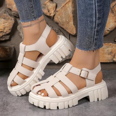 Muffin Romeinse sandalen met dikke zool dames zomer nieuw ronde neus dikke hak woord met tas hoofd holle sandalen