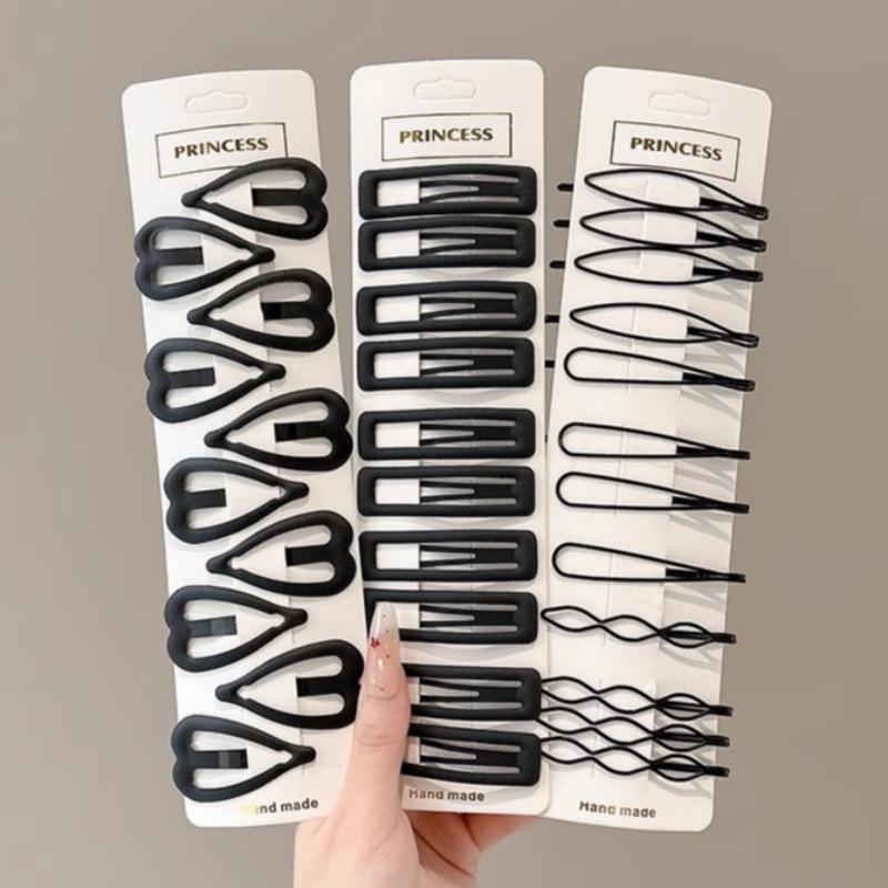 Matte Black Hair Clips Set 10/12Pcs Geometric Square Star Wave Design for Enhanced Elegance