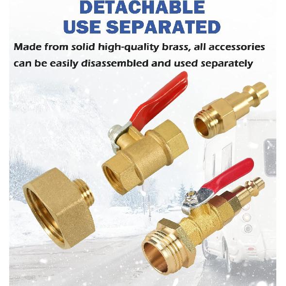 RV Winterizing Kit, RV Blowout Adapter With Shut Off Valve, Sprinkler Blowout Adapter With Quick-Connect Plug To 3/4 Garden Hose, Camper Winterize