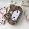 Hello Kitty Plush Pencil Case New Leopard Print Japanese Style Large Capacity Aesthetic Stationery Pouch For Adult Daily Use