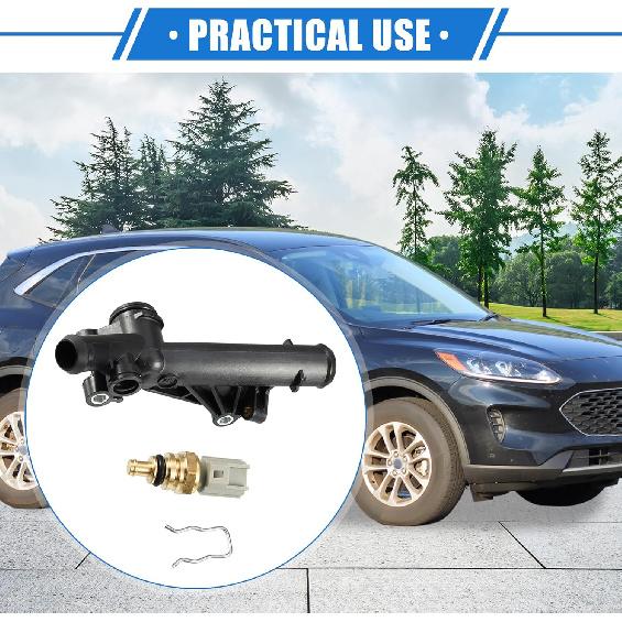 

Water Outlet Connect Adapter Compatible for Ford Escape 2013-2016, Durable Plastic Metal Black Gray Gold Tone with Sensor