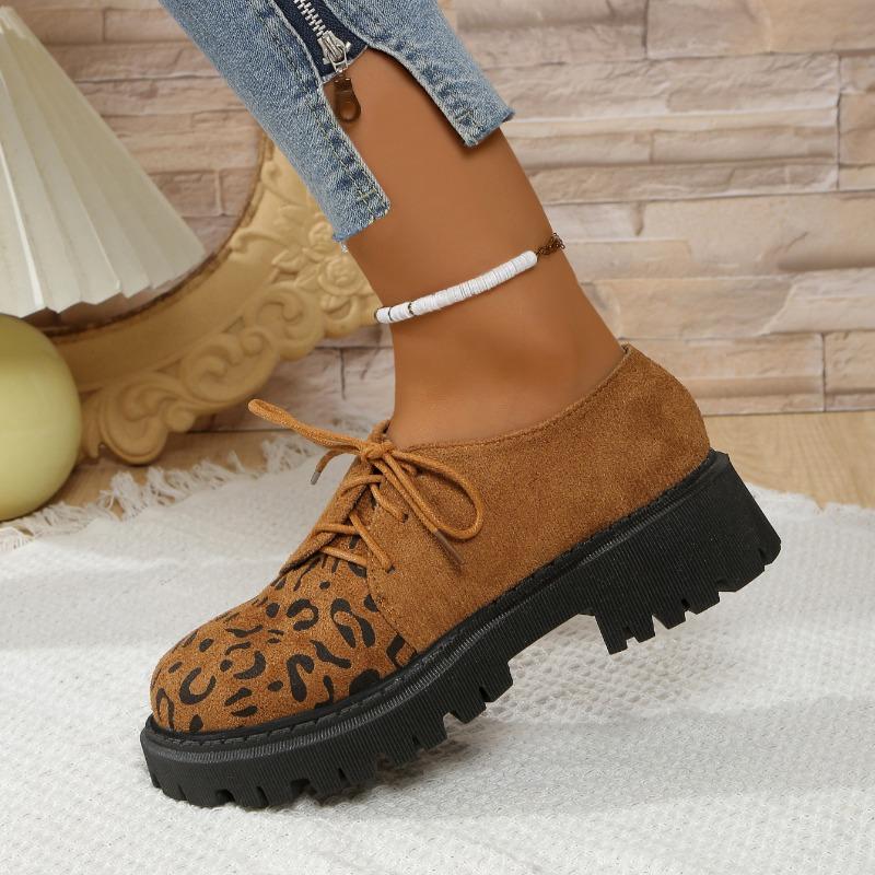 Women's Thick Heel Shoes Spring New Round Head Splicing Suede Front Strap Thick Sole Anti-slip Wear-resistant Loafers