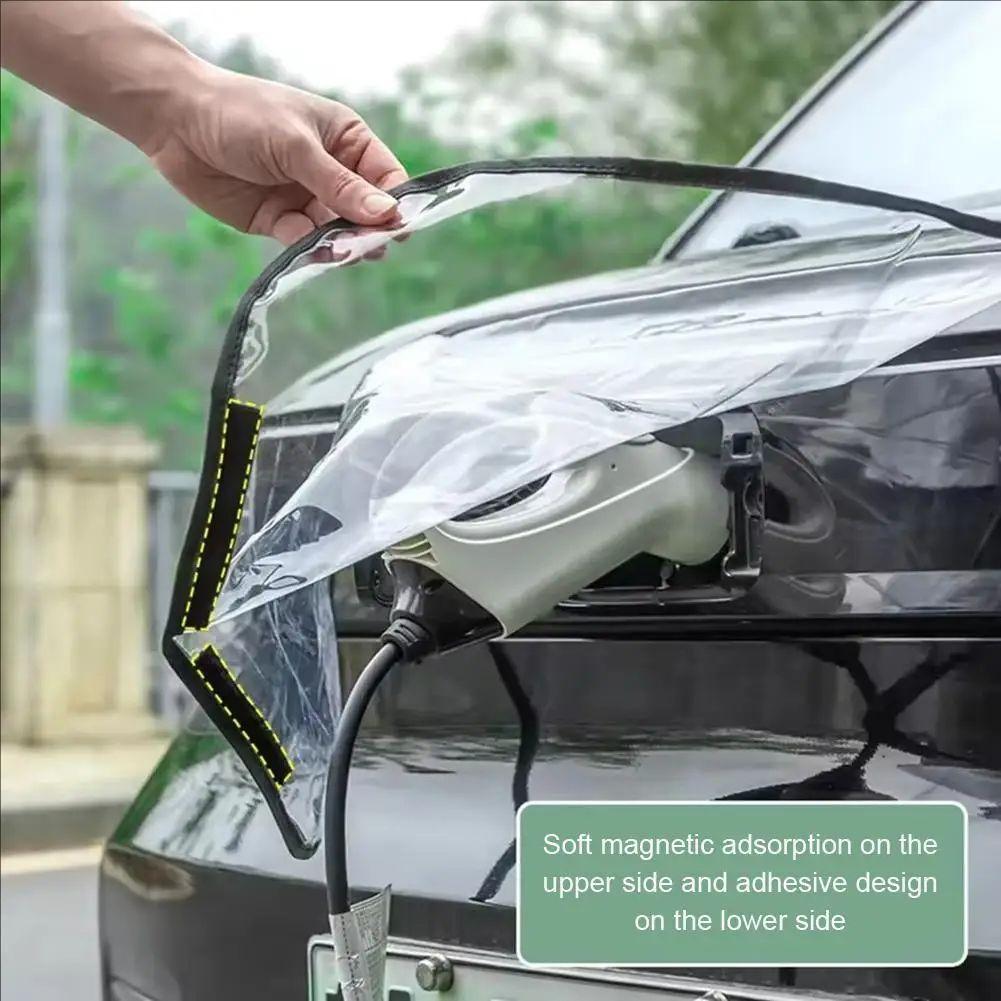 Car Charging Port Rain Cover, EV Charger Plug Cover Magnet Transparent Cover For Electric Vehicle Waterproof Outdoor Charging