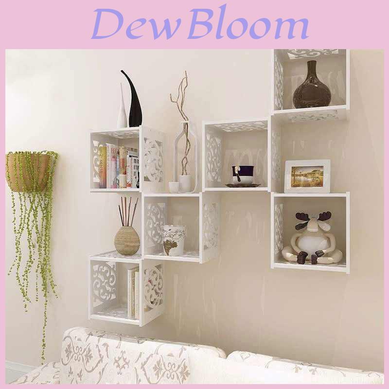 Modern Minimalist Wooden Storage Shelf With Grid Compartments For Bedroom Wall Decor