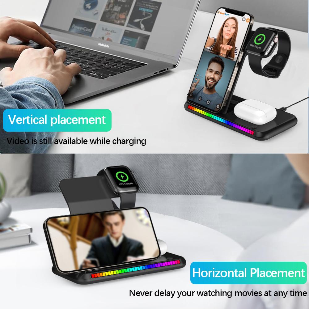 100W LED Schnell-WLAN-Ladeständer 3 in 1 Faltbare Ladestation Für iPhone 15 14 13 16 Watch 9 8 7 6 5 Airpods Pro