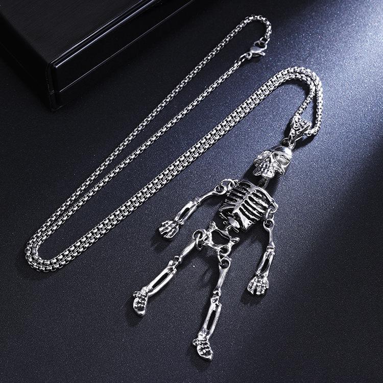 Herren Trendige Edelstahl Skelett Anhänger Halloween Halskette