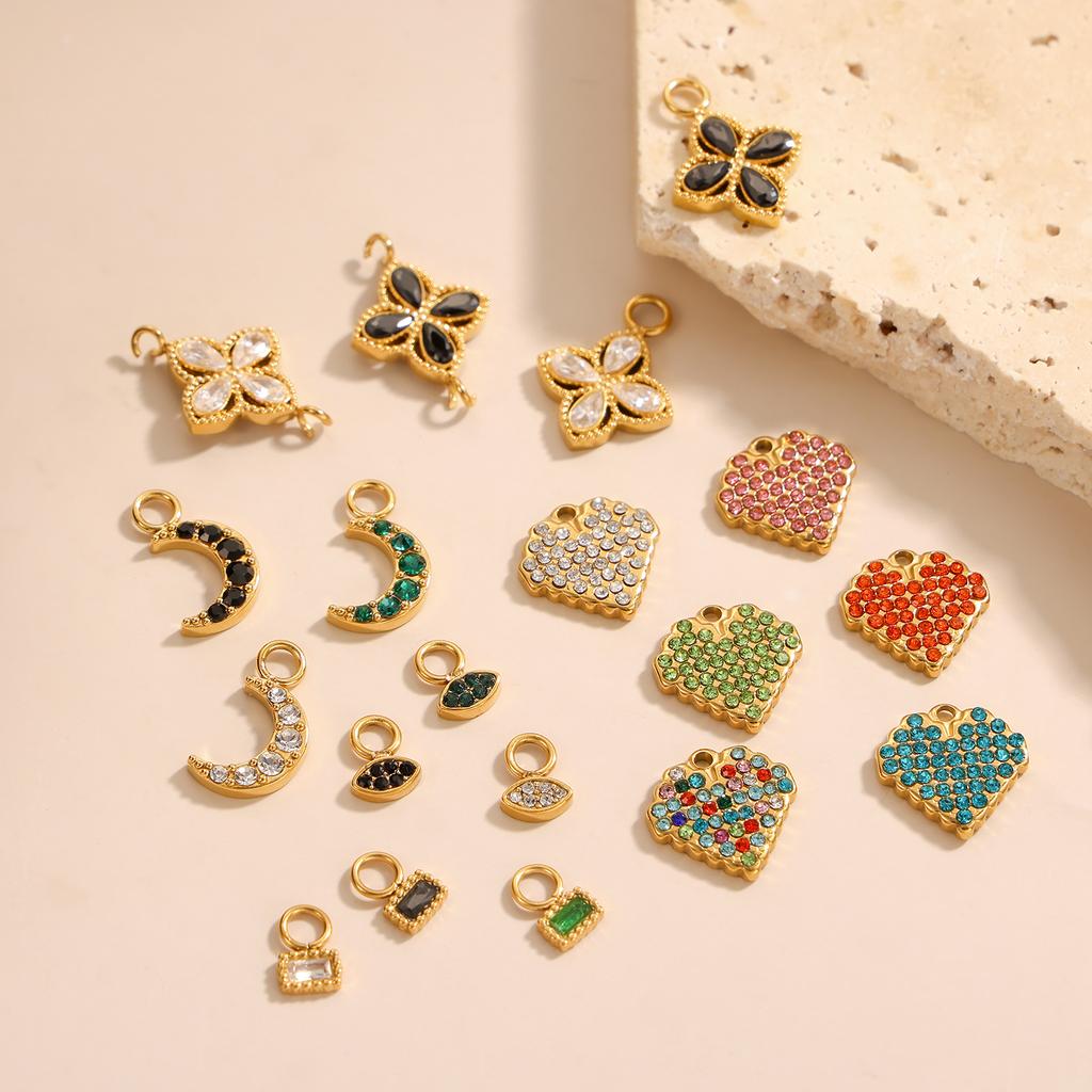 3PCS/LOT CARLIDANA Colorful Enamel Charms Gold Plated Stainless Steel Heart Moon Flower Zircon Pendants DIY Jewelry Making