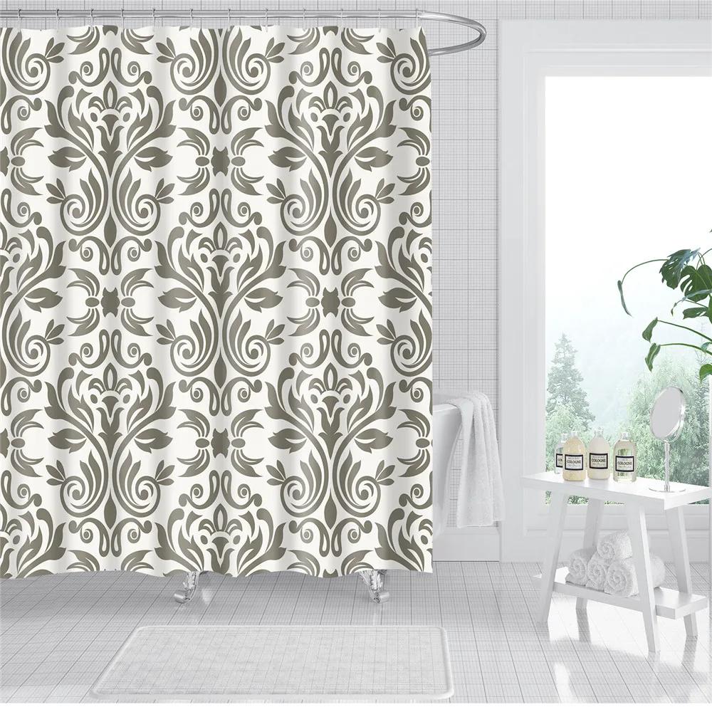 Wooden Door Shower Curtains Bathroom Curtain Stripes Letters Printed Waterproof Bath Screen Curtain for Home Decor with Hooks