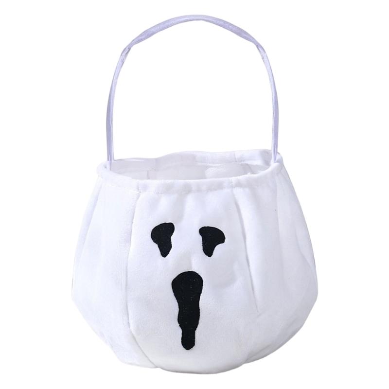 Classroom Halloween Bag White Fabric Candy Gift Bag with Carry Handle 22 x 13 cm for Holiday Treat Use at School