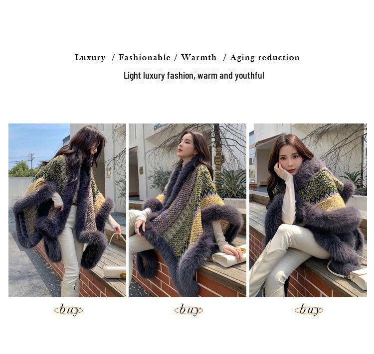 Rabbit Fur Shawl Women's Outerwear: New Autumn/Winter Fashion Cloak with Thickened Collar