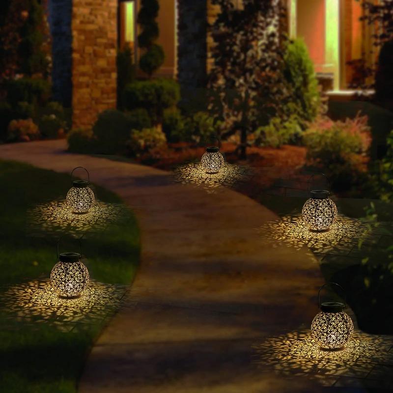 Solar Outdoor Lights Decor for Table Patio Garden Yard Solar Lantern Outdoor Waterproof Hanging Metal Decorative Garden Lights Christmas