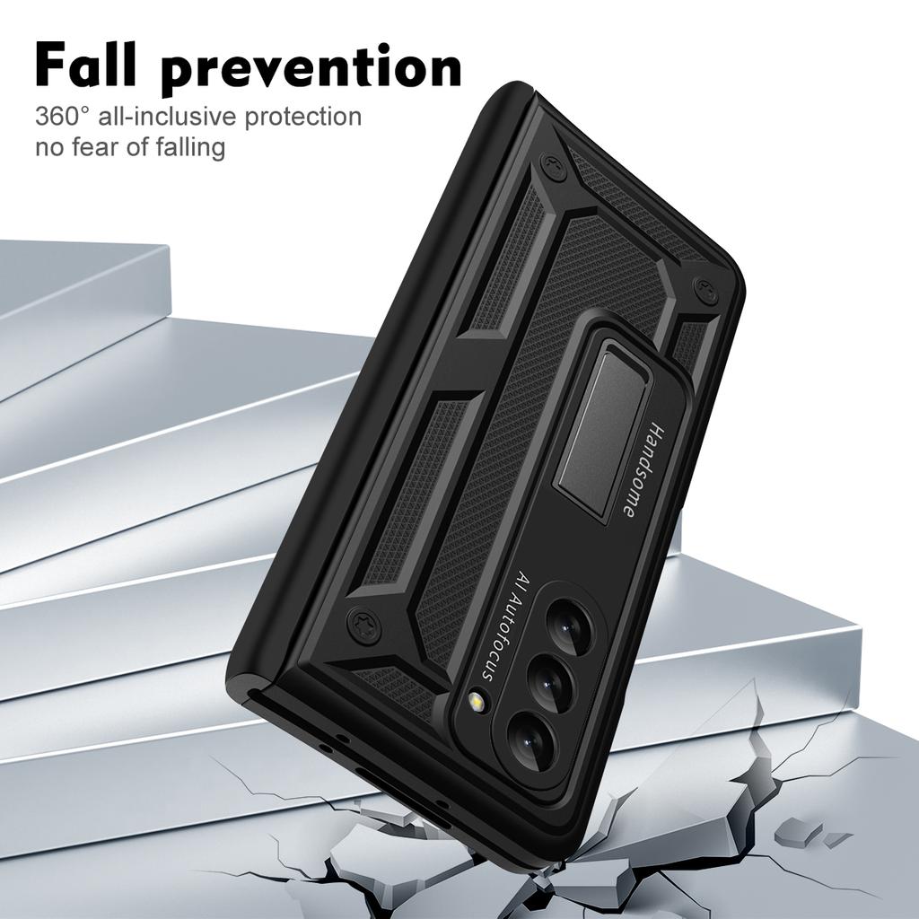 For Samsung Galaxy Z Fold5 5G Hard PC Hinge Protection Case Magnetic Kickstand Phone Cover with Tempered Glass Film