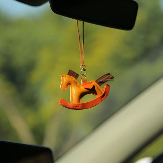 Cute Pony Pendant Car Rearview Mirror Charm Elegant Faux Leather Hanging Ornament for Car