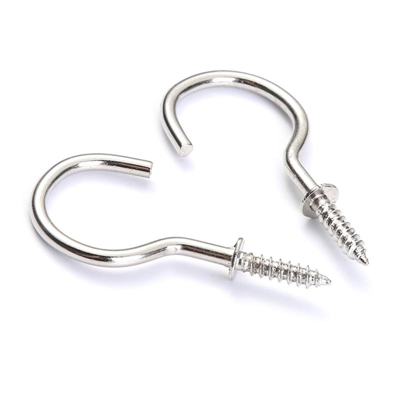 Pack of 100 Steel Screw Hooks Hook Screws Stainless Steel Screw Hooks Eye Screw Ceiling Hooks Simple Installation