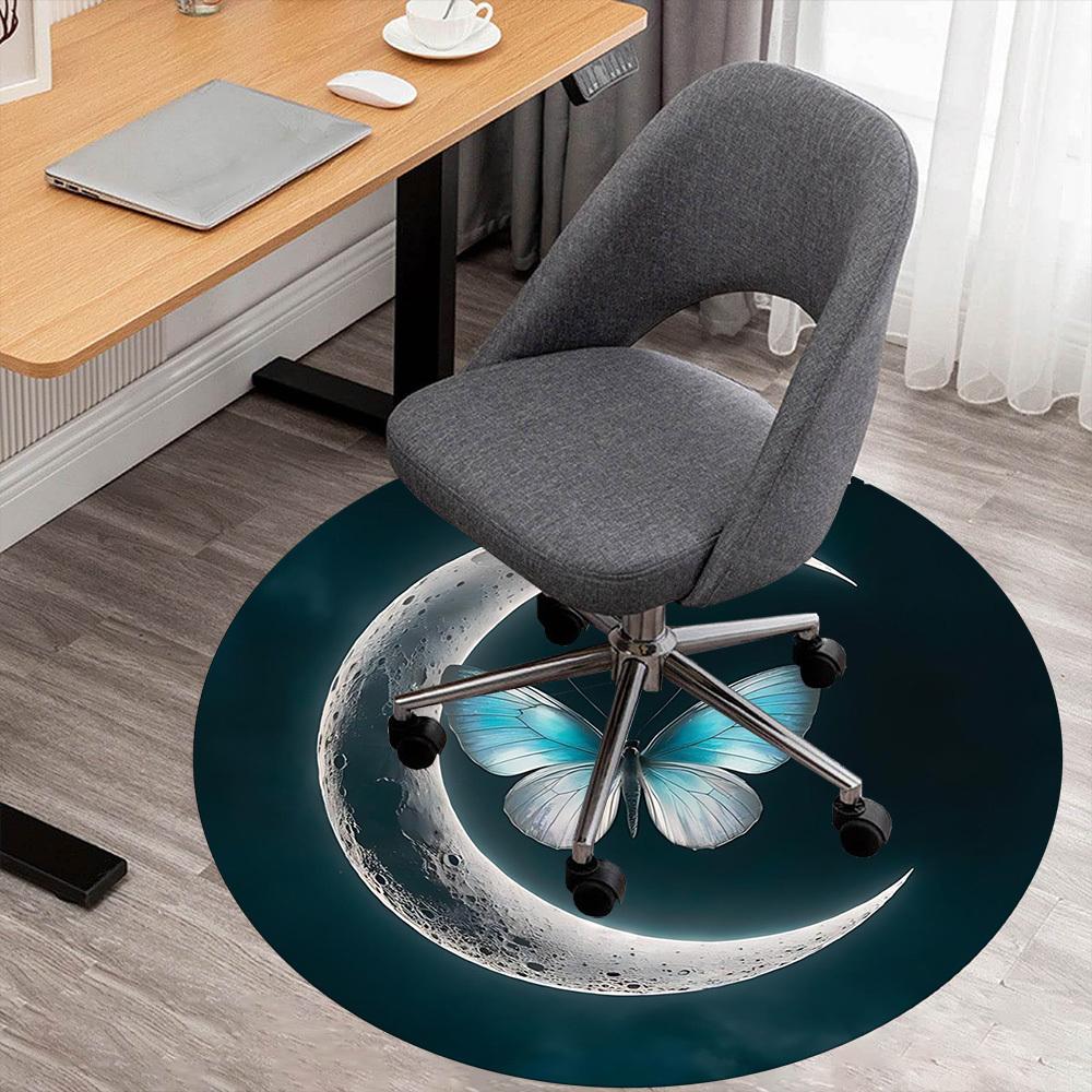 

1pc Moon Butterfly Round Chair mat office Area Rug - Non-Slip, Floor Mat for Office, Bedroom, and Indoor Decor p127006 80cm by 80cm