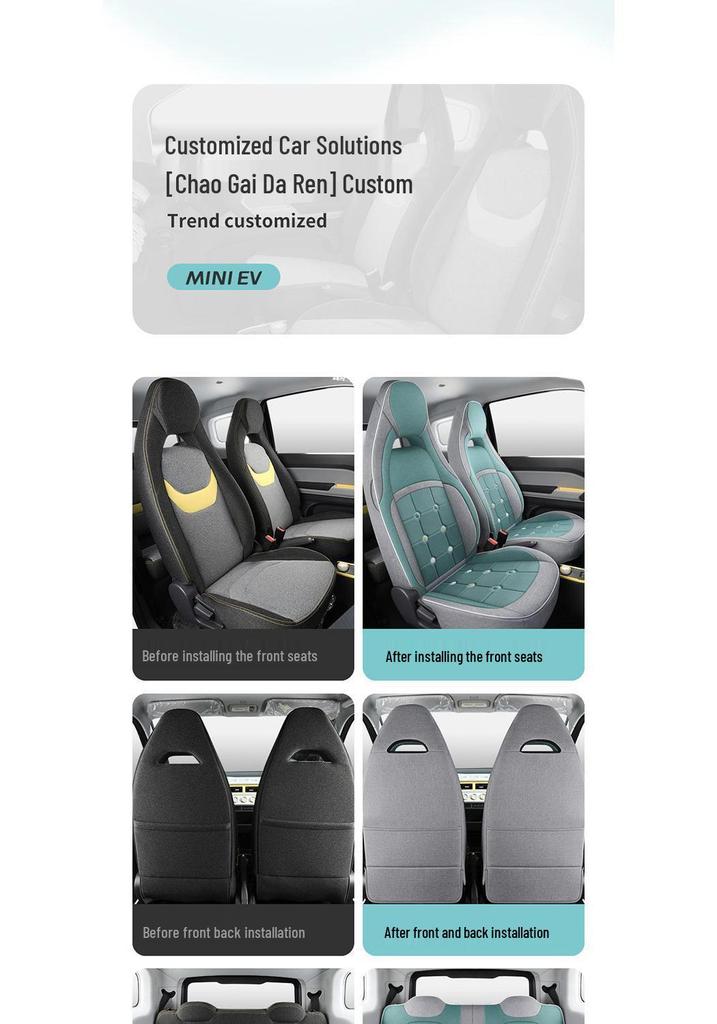 Wuling Hongguang MINI EV Macaron Seat Cushion Cover: Full Surround, Universal Fit for First & Second Gen, All Season Use.
