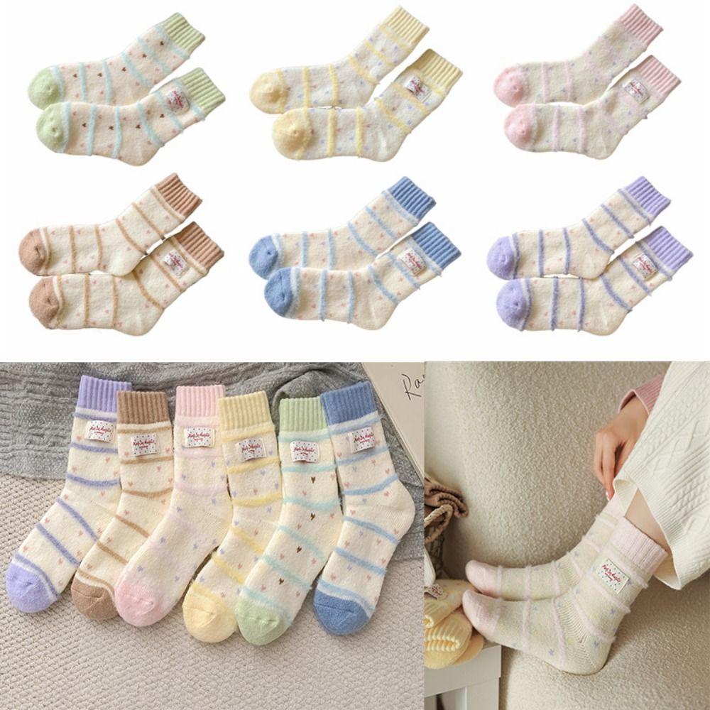 Candy Color Women's Socks Absorb Sweat Warm Sleep Socks Fashionable Fluffy Plush Socks  Harajuku
