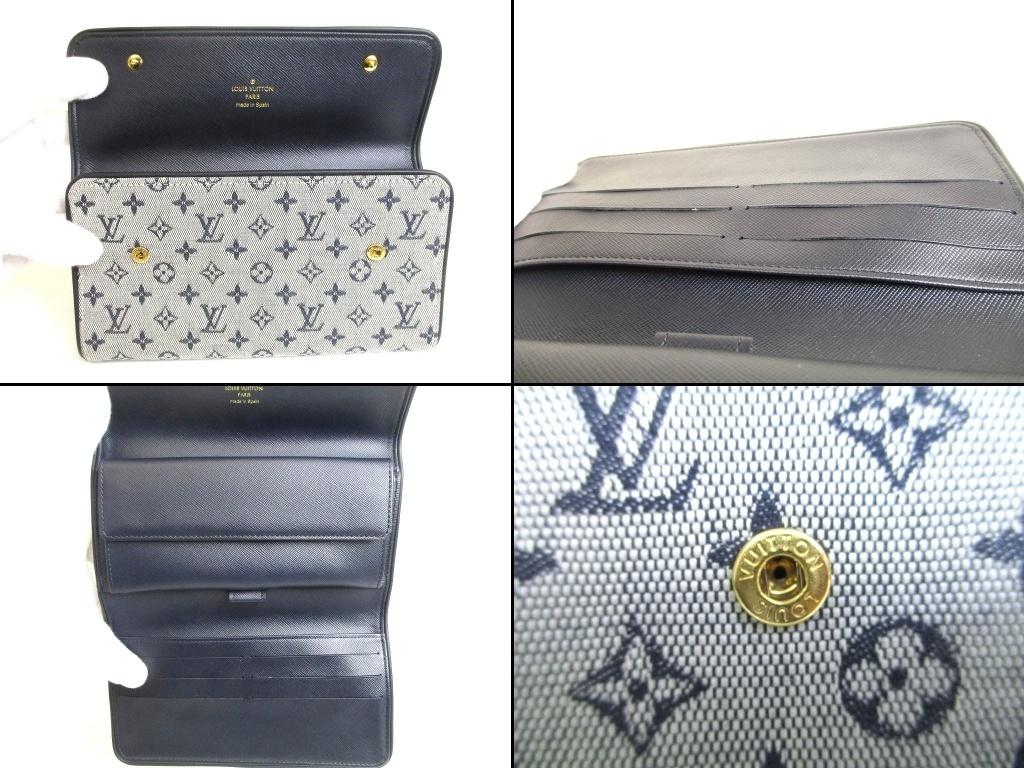 Autentisk LOUIS VUITTON Monogram Mini Navyblå Lærred Trefoldet Pung International #b081 Sælger renoveret