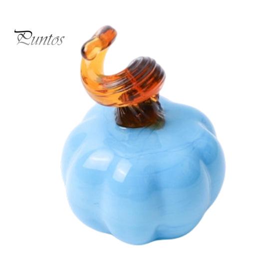 Halloween Pumpkin Ornament Hand Blown Glass Figurine, Mini Thanksgiving Fall Season Decoration Statue, Faux Crystal for Harvest Colorful