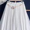 Spring Summer Women Basic White Midi Skirt Elastic Waist Soft Fairy Skirt Elegant Feminine Beach Style Skirts Womens