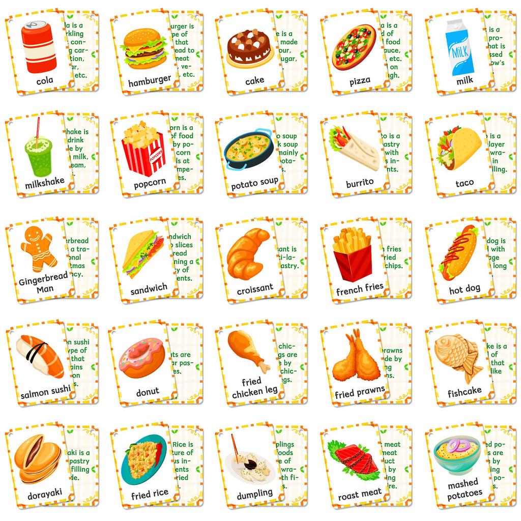 48 Food Cognition Cards Children'S Early Education Parent-Child Interactive Life Food Education Card Treasure