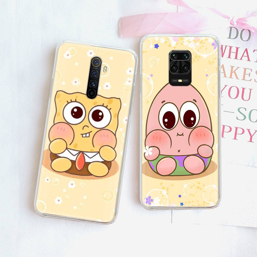 JS43 SpongeBob Transparent Case for Samsung A04 A14 A23 M33 M53 Realme 10 9 C35 C55 VIVO Y02 X80 Infinix Hot 30 Note 11 Tecno Spark 8P Pro