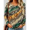 Fashion Women's Crew Neck Long Sleeve 3D Casual Color Printing Casual Long Sleeve Crew Neck T-Shirt