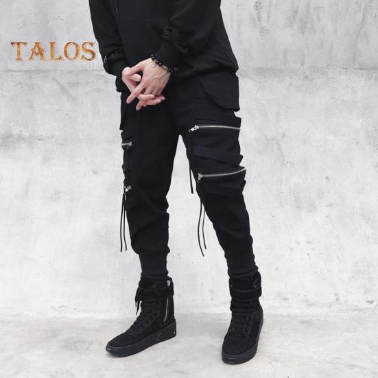 Herren Cargohose mit Riemen und Reißverschluss, lockere Knöchelpartie, mittelhohe Hose, einfarbig, mehrere Farben, Hip Hop Streetwear, Outdoor, Reisen, Sporthose