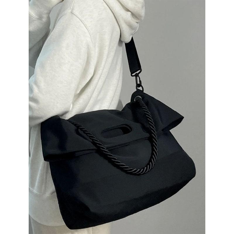 Black Nylon Women Crossbody Bags Fashion Wide Shoulder Strap Casual Tote Pack Simple All-Match Female Commute Messenger Bag