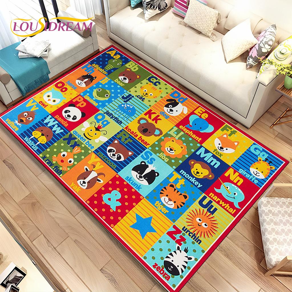 ABC dibujos animados niños sala de juegos alfabeto niños gateando área de educación temprana alfombra, alfombra para sala de estar dormitorio sofá, alfombra antideslizante