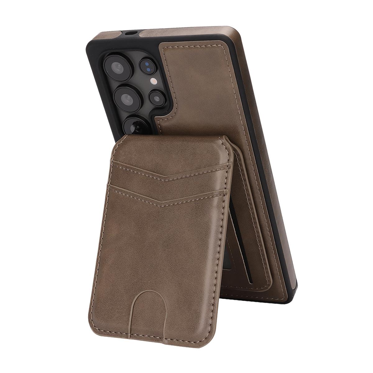 

Магнитный кожаный чехол с держателем для карт для Samsung S24 - 25 серии Многофункциональная подставка Ударопрочный Samsung Galaxy S25 Edge кофейный