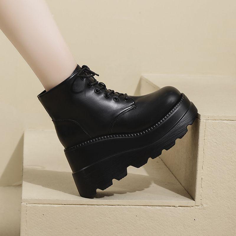 Martin Boots For Women With 20cm Platform Thick Sole Waterproof Heeled Ankle Boots Spring