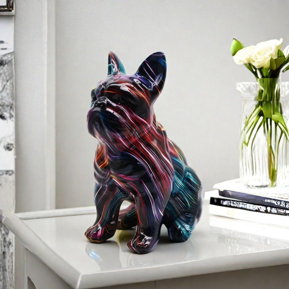 Mini Painted Bulldog Statue Kawaii Colorful Dog Statue Graffiti French Bulldog Statue Bedroom