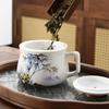 OLOEY Mutton-Fat Jade Ceramic Panda Mug with Lid