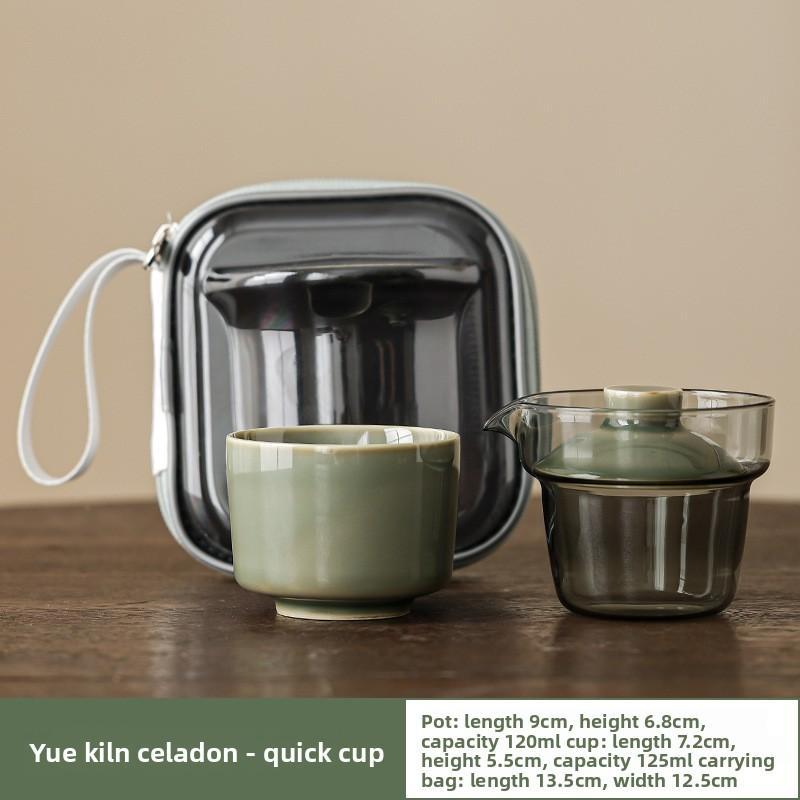 

Селадоновая фарфоровая чайная чашка Портативный дорожный набор с чайником 1 персона Снаряжение для кемпинга Набор для заваривания на открытом воздухе для пеших походов, пикника, использования в офисе 200ml