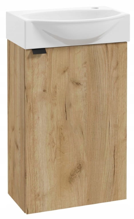 Bathroom Cabinet with Washbasin 60x40 Cm, Hanging, Craft Oak, with Black Parma Tap
