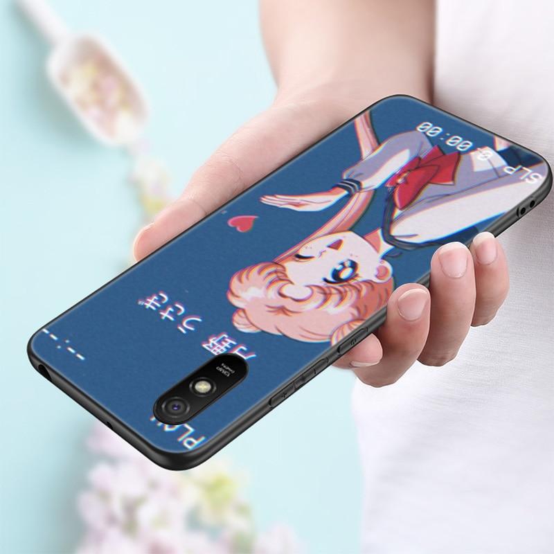 Japan Anime Moon Cartoon Cat Silicone Phone Case For Xiaomi Redmi Note 11 10 9 8 Pro 11T 10T 10S 9S 8T 9 9A 9C 9T Black Cover