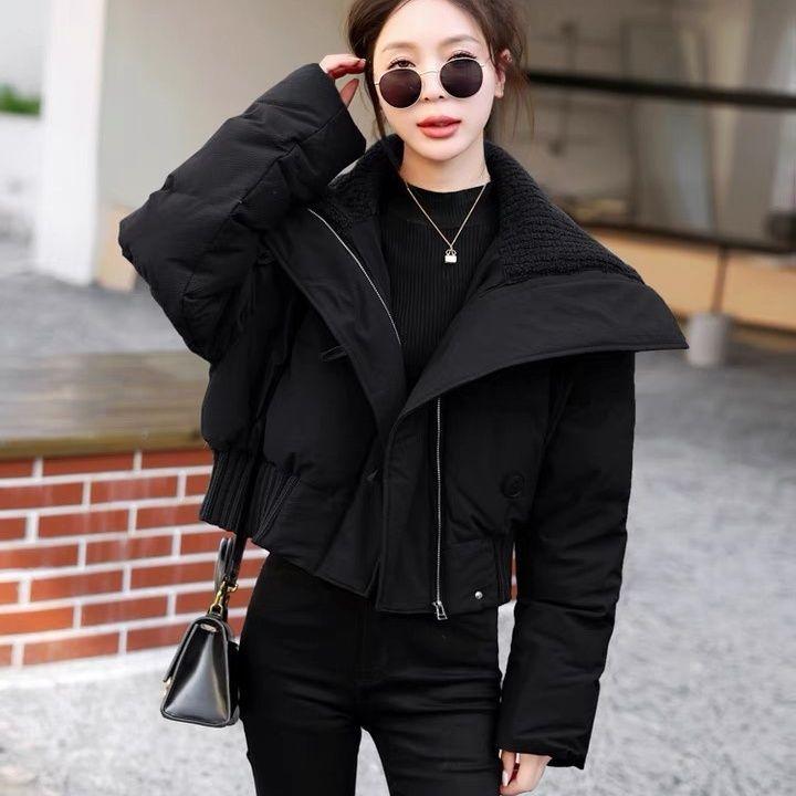 

Пуховик с хлопковой подкладкой для женской зимы, короткий, корейская версия, утолщенный и свободный, хлопковые куртки в зарубежном стиле L чёрный