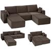 Modular U-Shaped Sofa 287 cm, Frameless, Wide Deep Corduroy Seat, High-Density Foam, No Assembly, Khaki