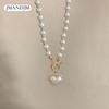 Nytt elegant perleperlekjede for kvinner Damemote Rhinestone Shell Heart Pendent Halskjede Choker smykker LXY