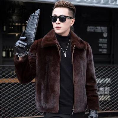 Erkek kış yeni taklit vizon kürk ceket kahverengi taklit vizon polar kürk ceket sosyal mavi