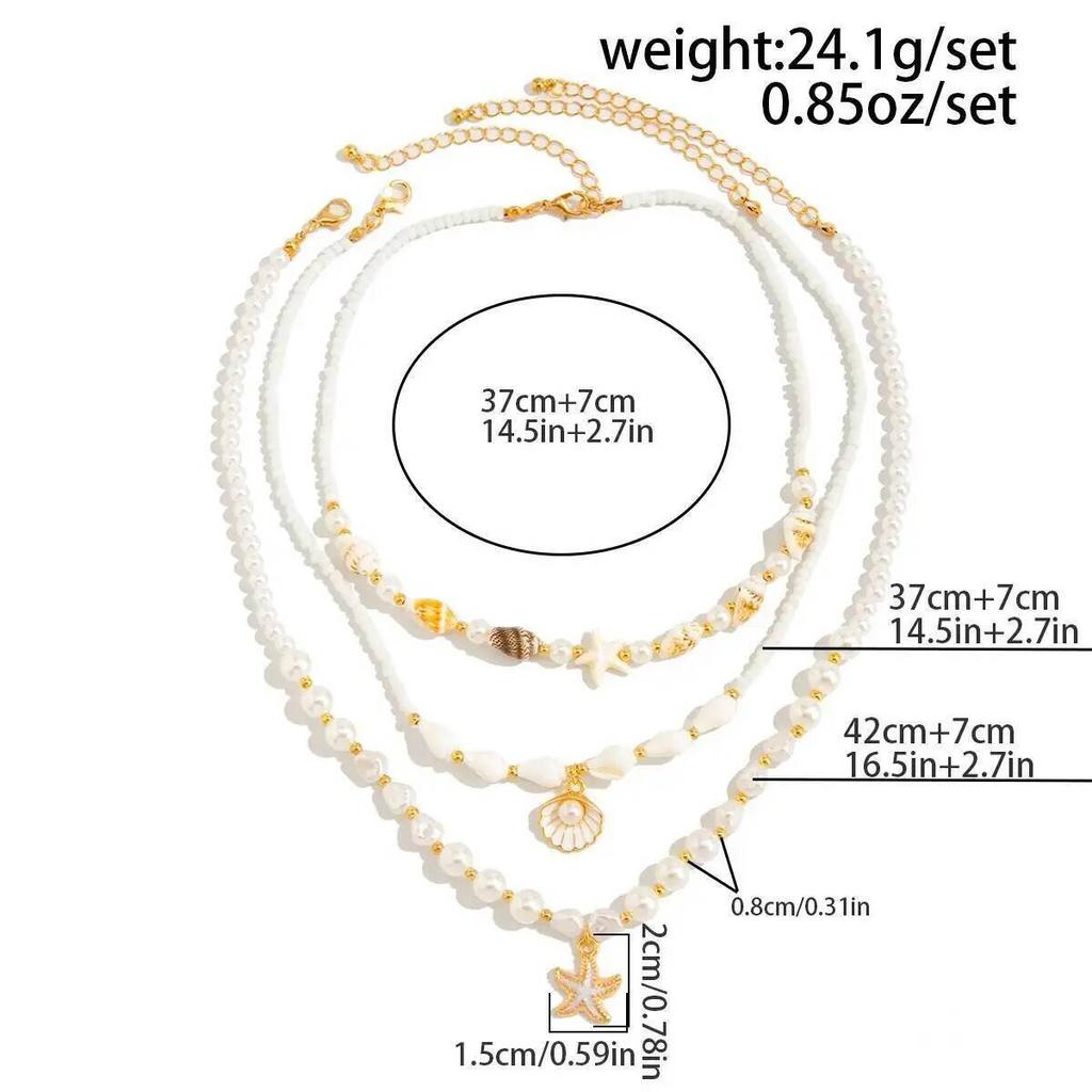 SHIXIN 3Pcs/Set Elegant Multi Layer Imitation Pearl Choker Necklace Women Bohemian Conch Scallop Starfish Pendant Necklace Gifts