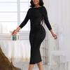 Women's Color Casual Pleated Slim Fitting Long Sleeved Women's Wrap Buttocks Dress
