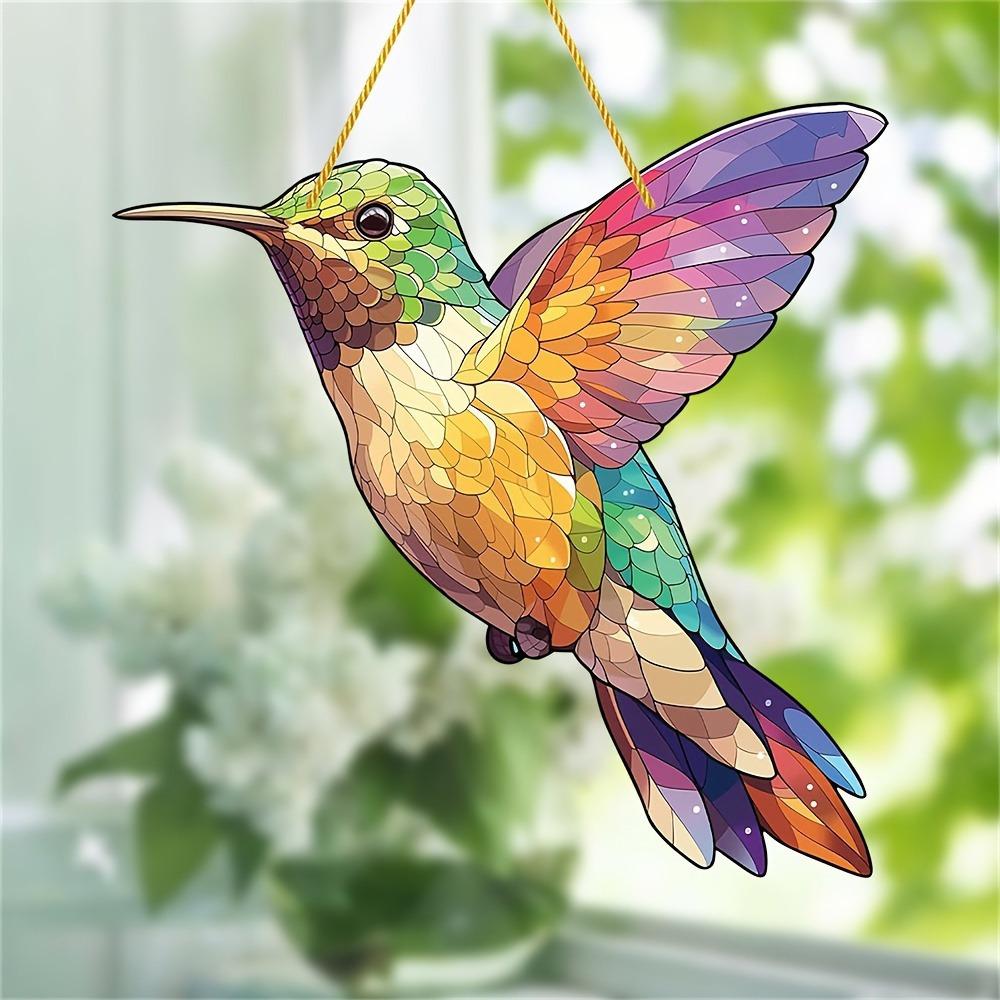 Hummingbird Sun Catcher. Colorful window hanging for autumn decor & housewarming gifts.